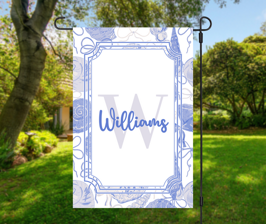 Personalized Blue Seashell Garden Flag
