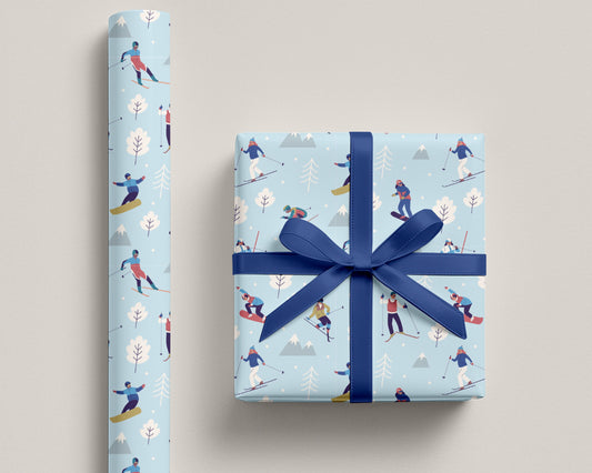 Blue Skiing Wrapping Paper