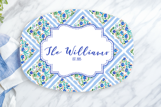 Personalized Blue Tile Serving Platter