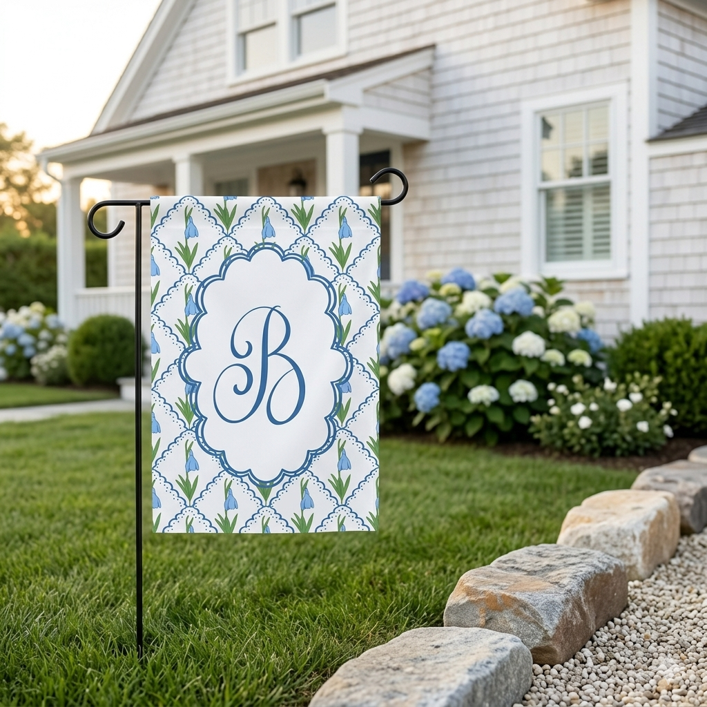 Blue Snowdrop Monogram Garden Flag