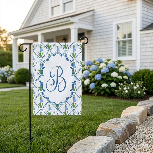 Blue Snowdrop Monogram Garden Flag