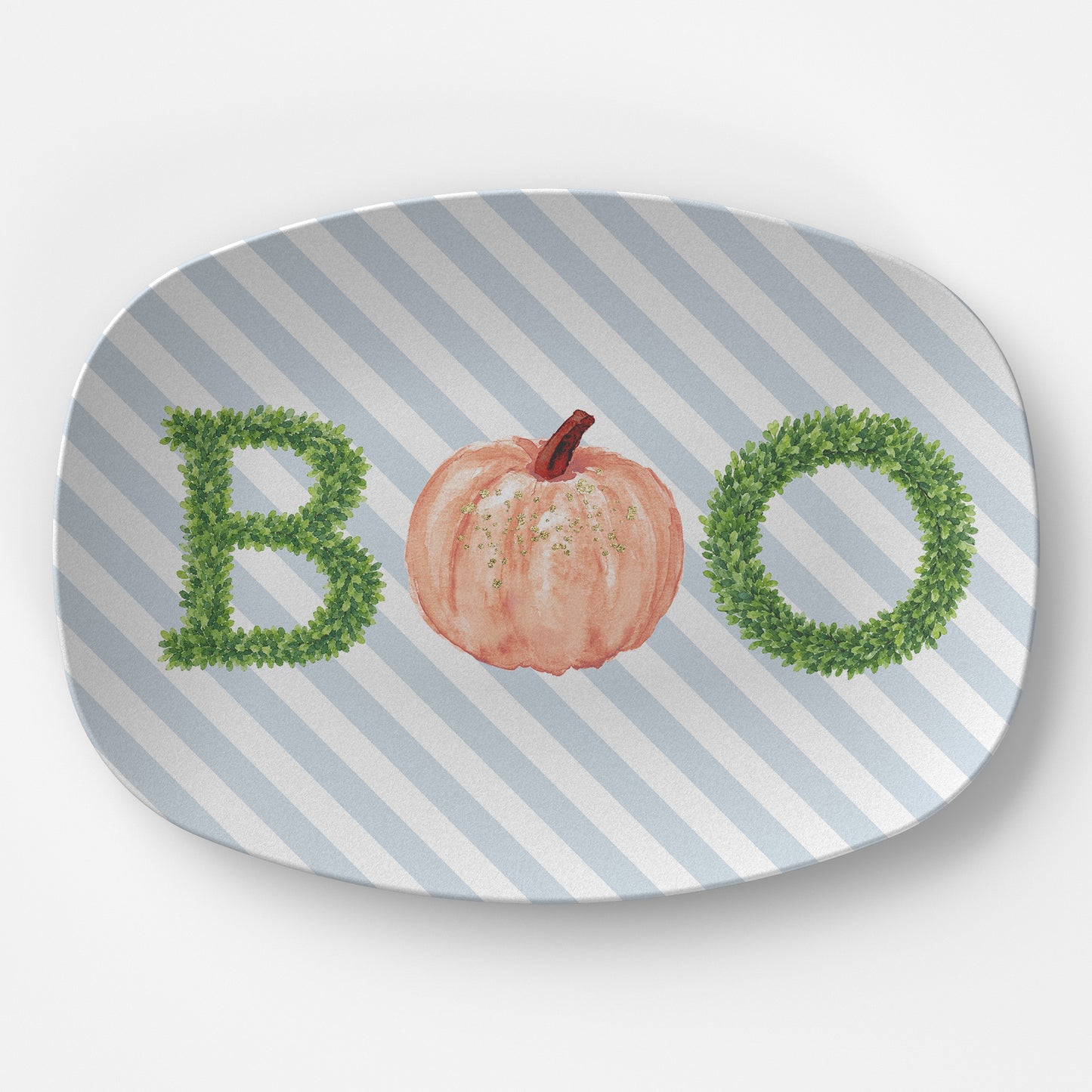 Personalized BOO Halloween Platter, Custom Blue Chinoiserie Pumpkin Serving Tray, Grandmillennial Fall Decor, Family Halloween Gift