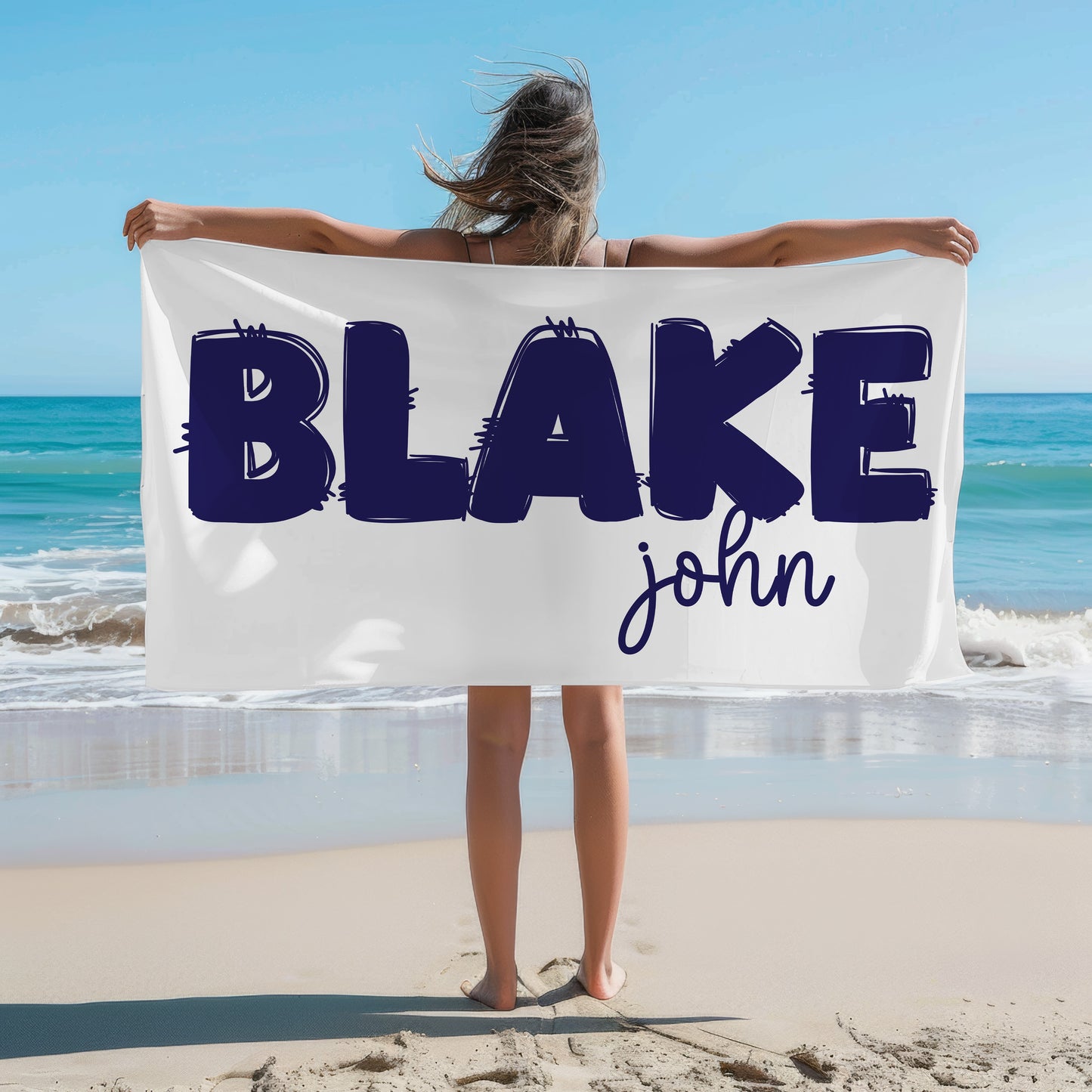Personalized Beach Towel Blue Block