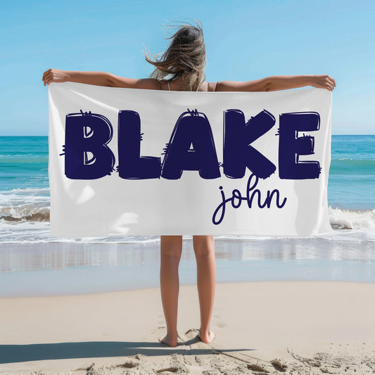 Personalized Beach Towel Blue Block