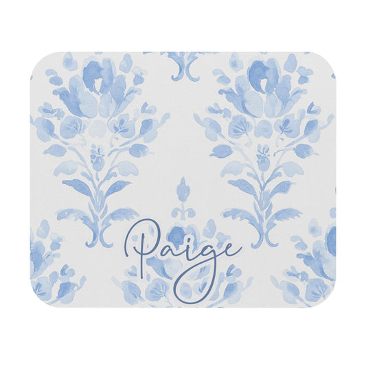 Personalized Blue Floral Mouse Pad