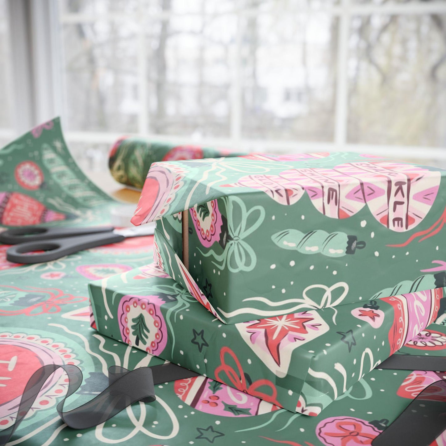 Retro Christmas Ornament Wrapping Paper