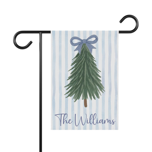 Personalized Blue Christmas Tree Garden Flag