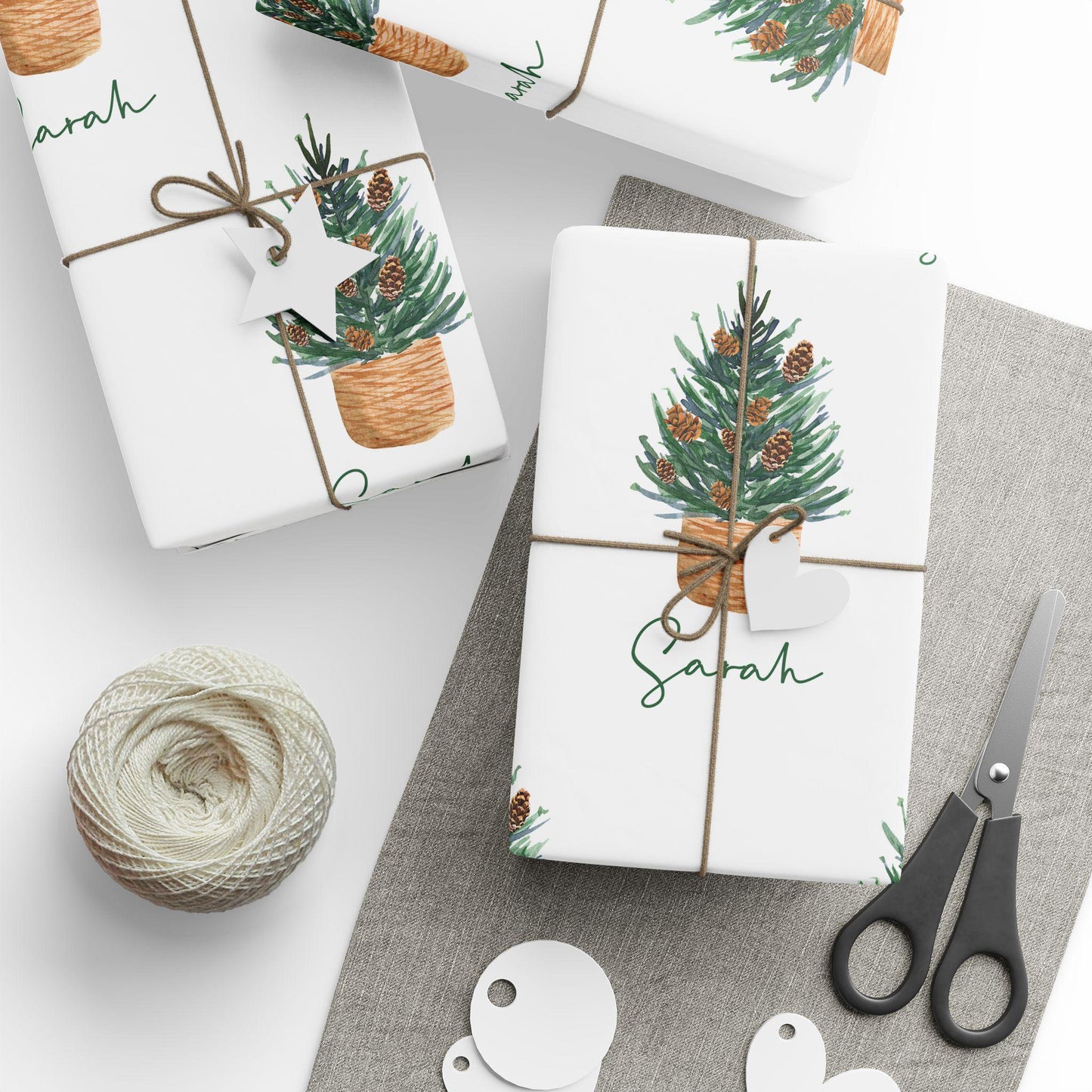 Personalized Watercolor Pine Tree Christmas Wrapping Paper