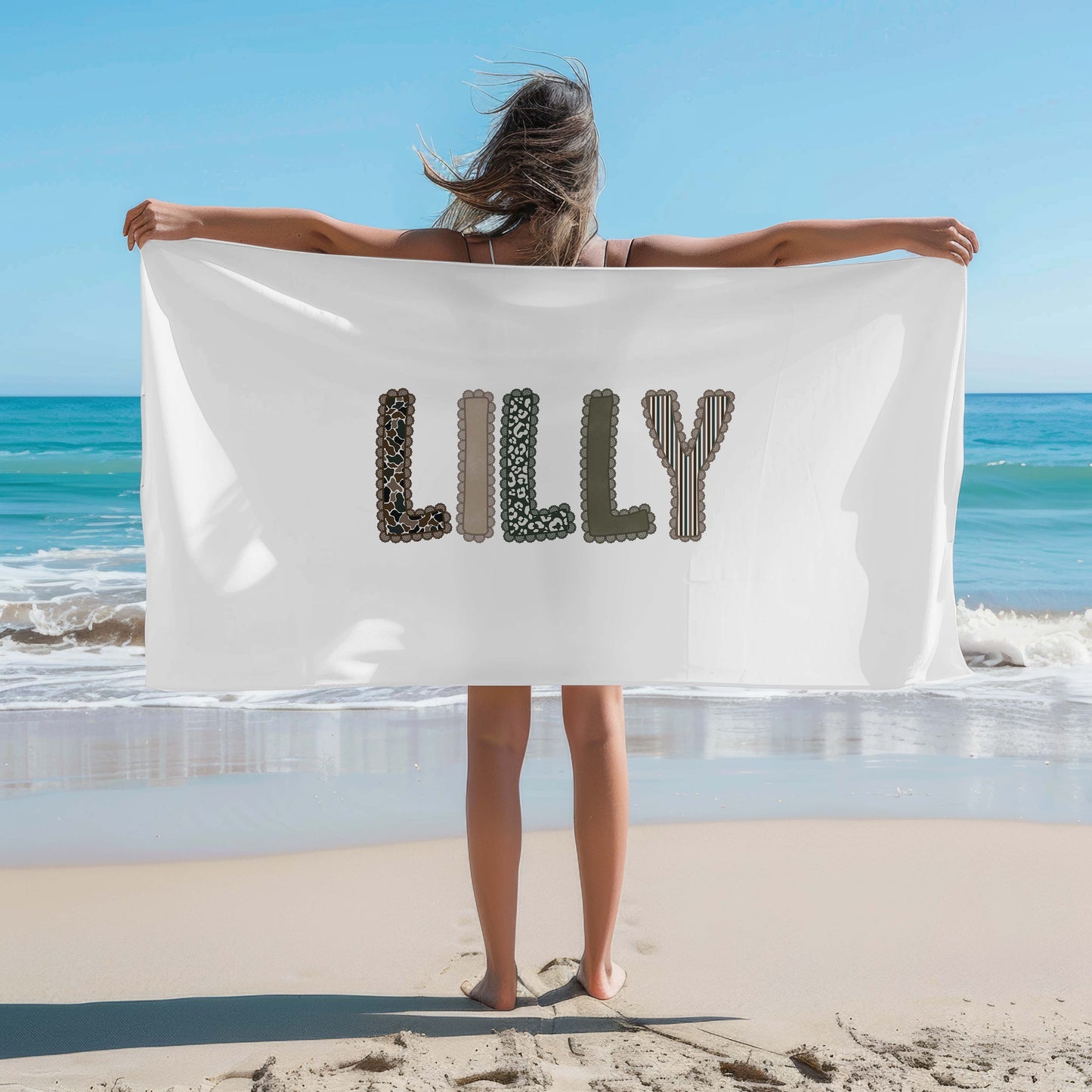 Personalized Camo Lace Beach Towel