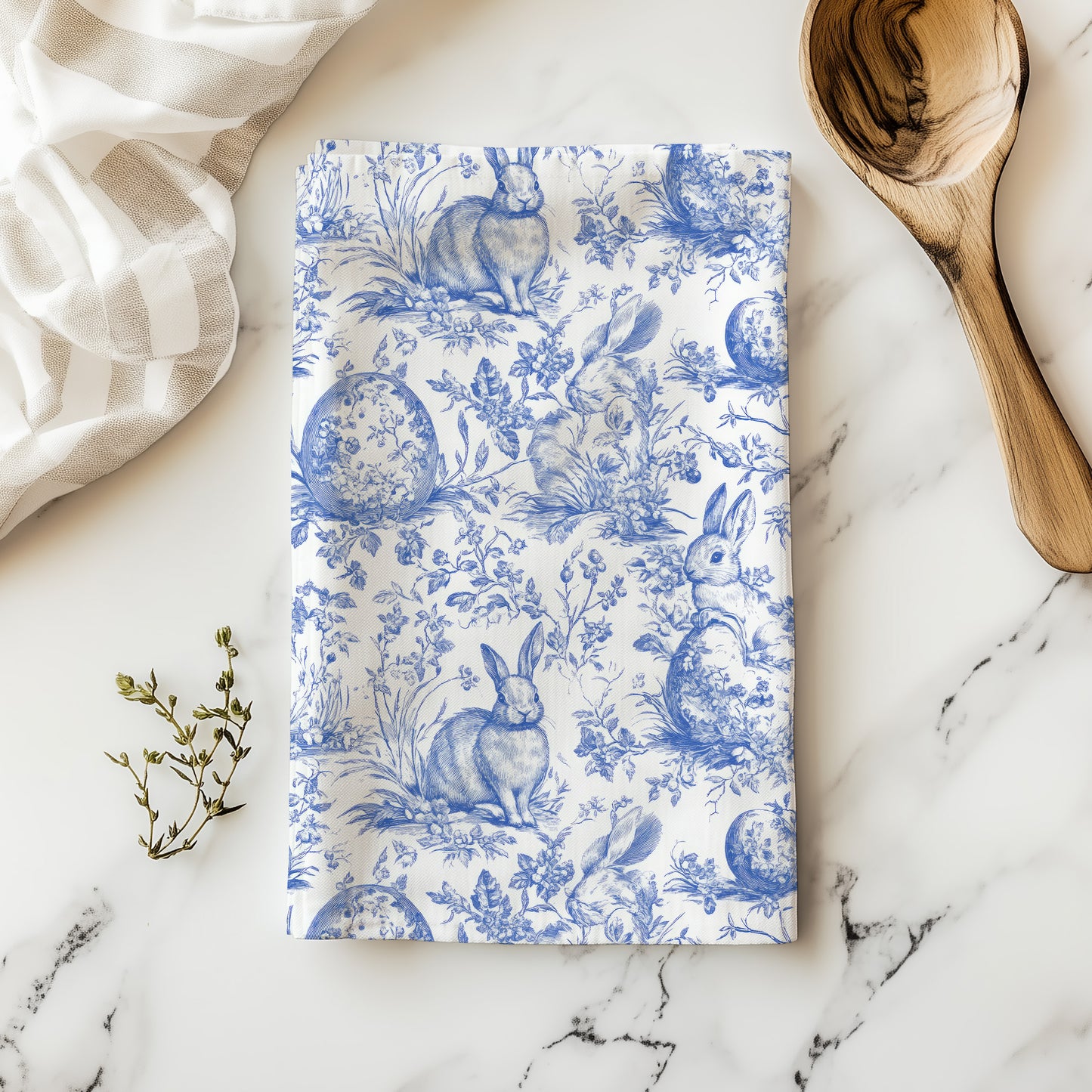 Blue Chinoiserie Bunny Tea Towel
