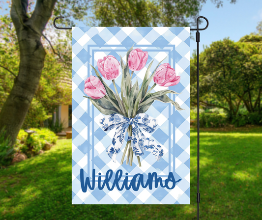 Personalized Chinoiserie Tulip Garden Flag
