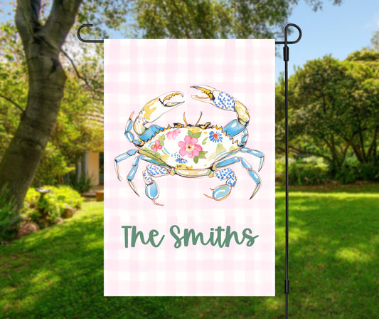 Personalized Preppy Crab Garden Flag