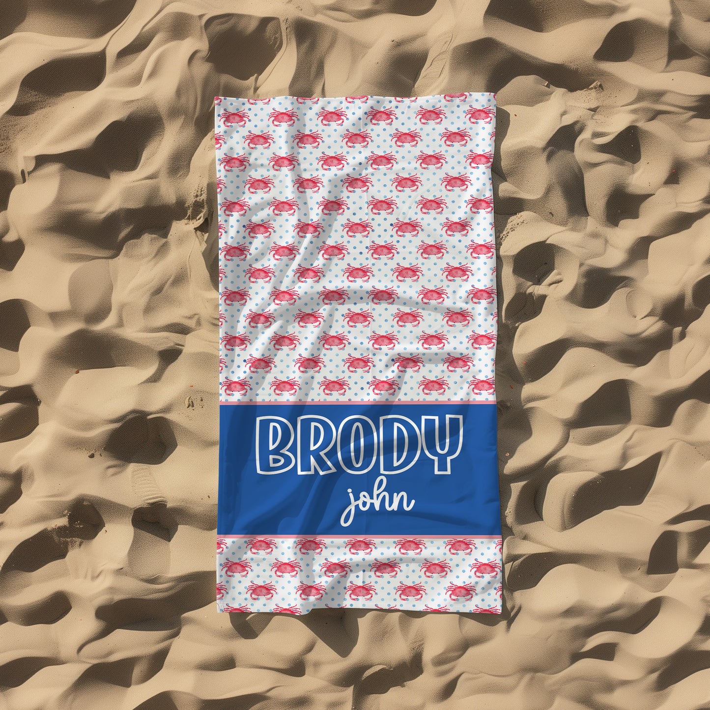 Personalized Crab & Polka Dot Beach Towel
