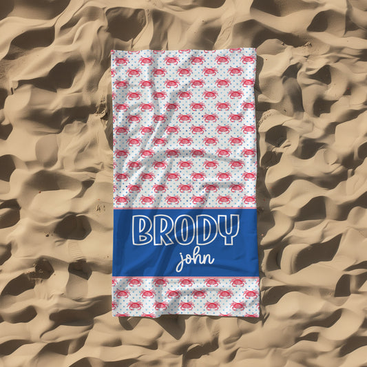 Personalized Crab & Polka Dot Beach Towel