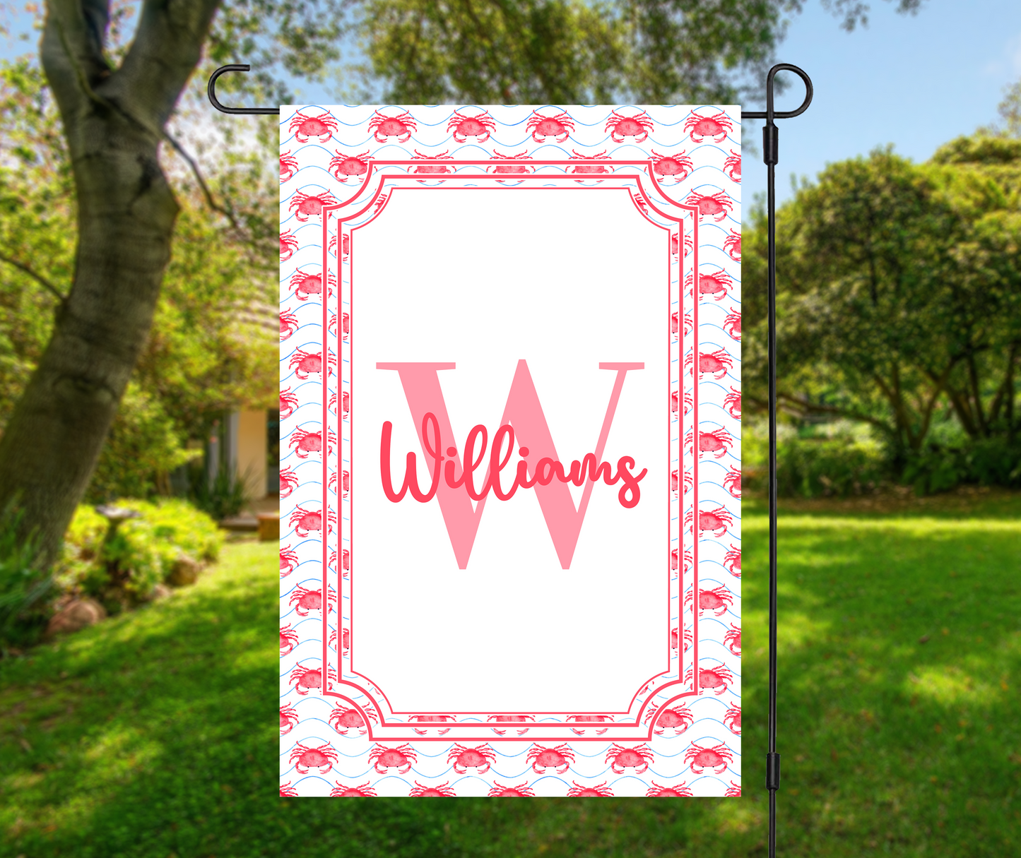 Crab Monogram Garden Flag