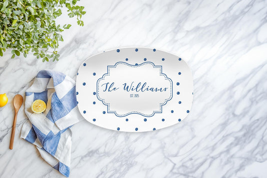 Navy Polka Dot Personalized Platter