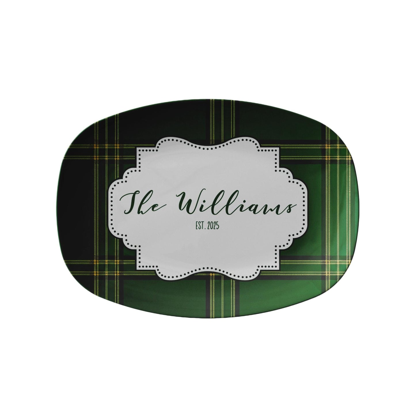 Green Plaid Personalized Platter