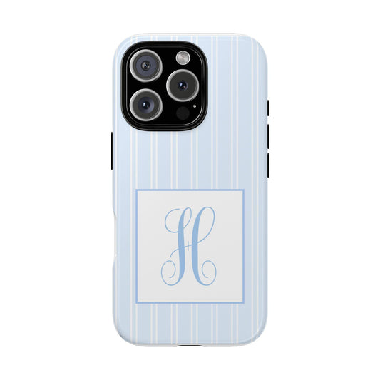 Monogram Blue Stripe Phone Case