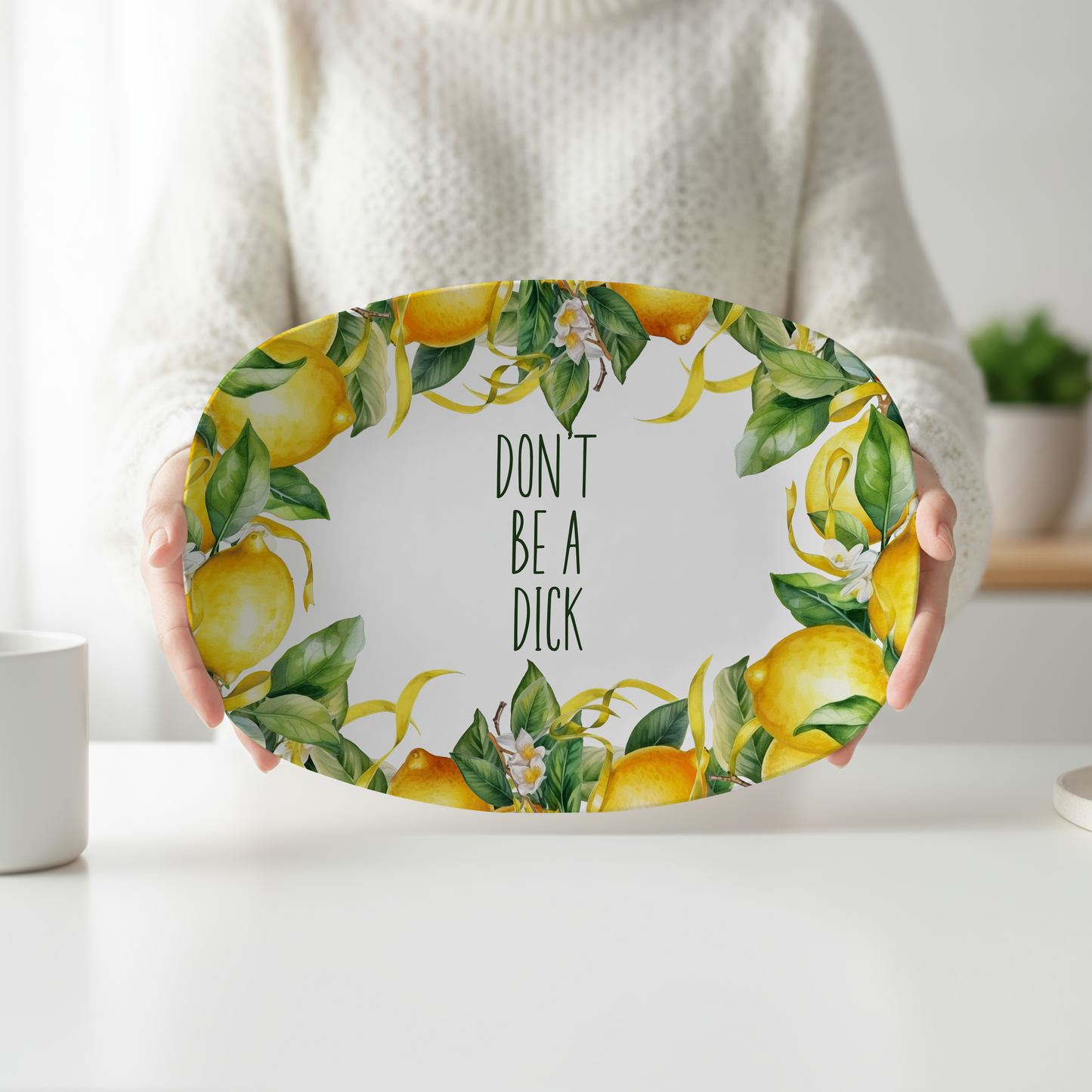 Don't Be a Dick Funny Lemon Serving Platter | Sarcastic Kitchen Decor | Snarky Hostess Gift | Citrus Home Decor