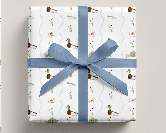 Watercolor Ducks and Fish Wrapping Paper