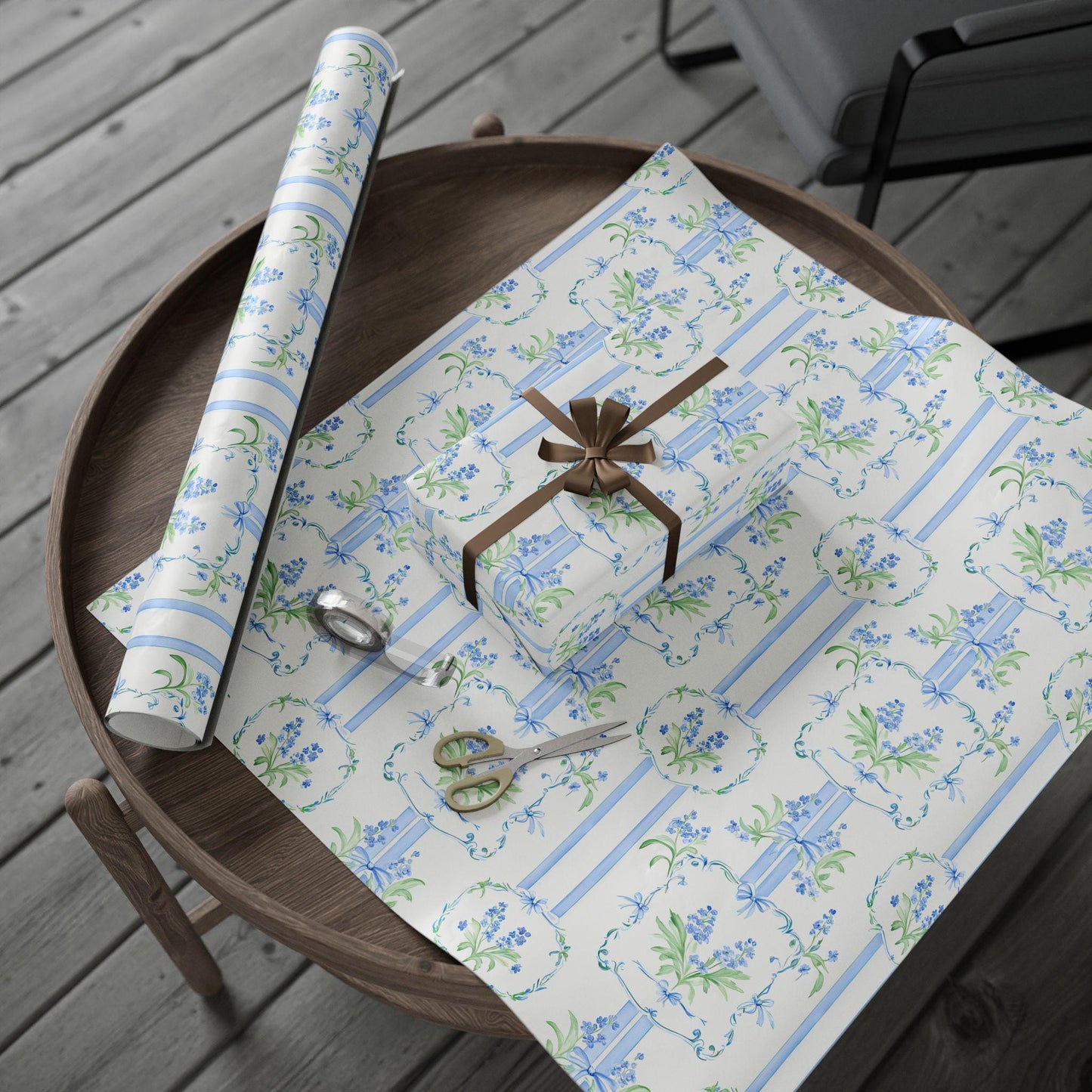 Vintage Blue Floral Wrapping Paper