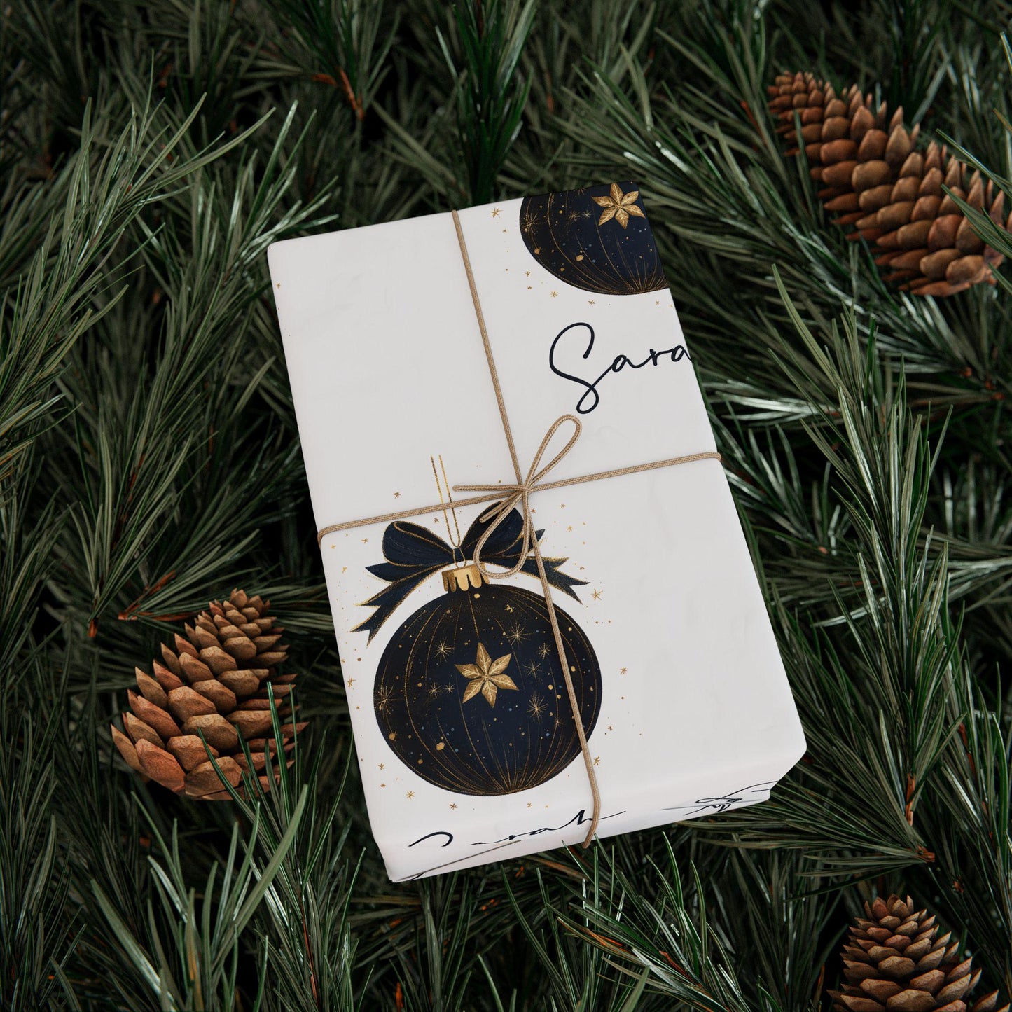 Personalized Black and Gold Christmas Wrapping Paper