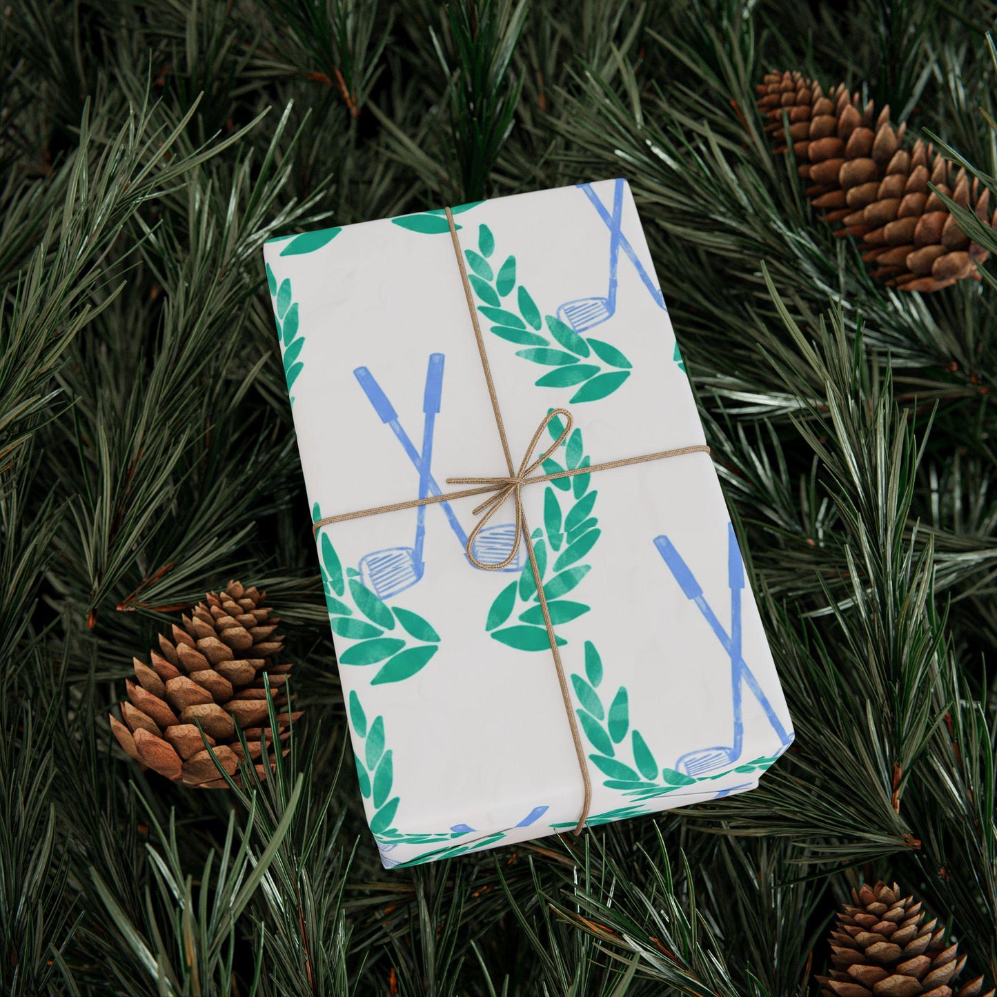 Golf Wrapping Paper Blue Golf Club and Laurel