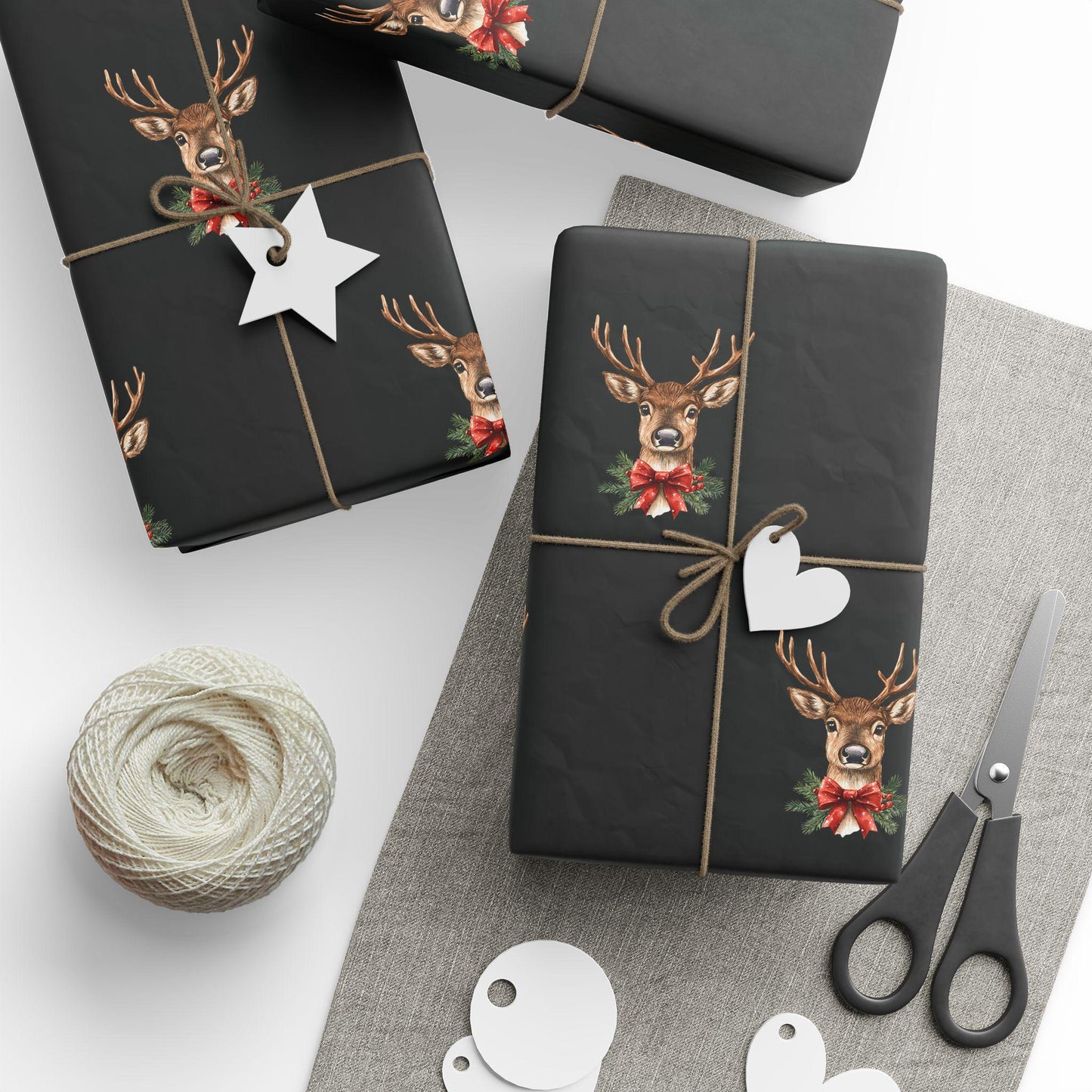 Black Reindeer Christmas Gift Wrap – Modern Neutral Holiday Wrapping Paper