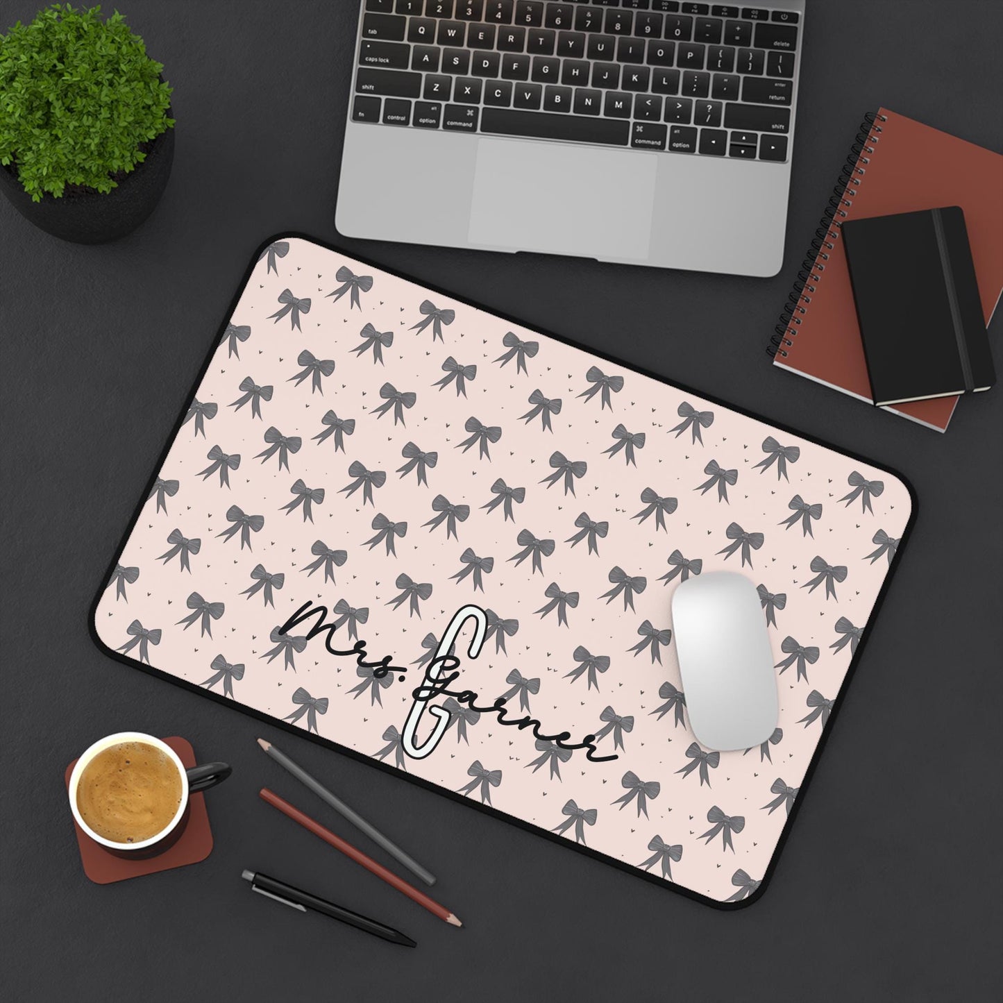 Pink and Black Bows Personalized Desk Pad