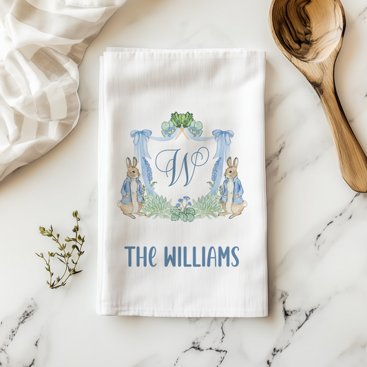 Personalized Easter Peter Rabbit Monogram Tea Towel