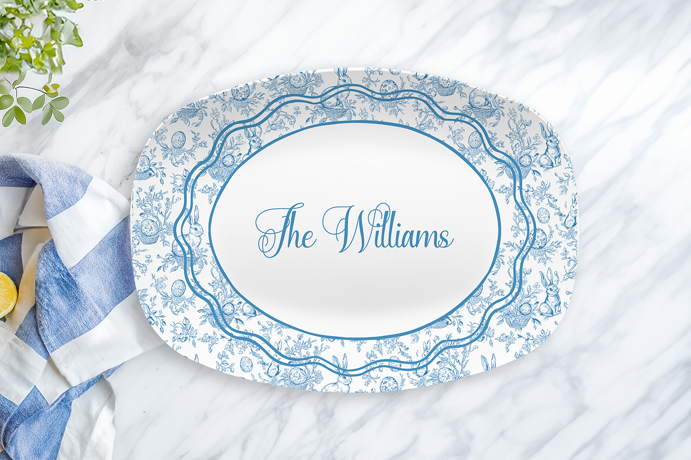 easter toile platter with name
