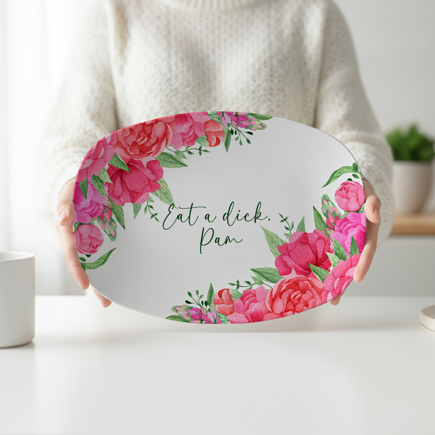 Eat a Dick, Pam Serving Platter | Shrinking Inspired Gift | Funny Floral Hostess Tray