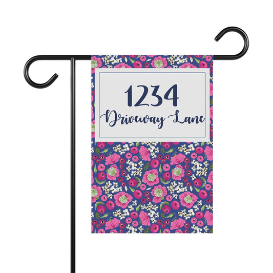 Bright Pink Floral Address Garden Flag