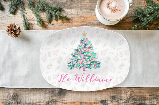 Personalized Pink Christmas Tree Platter