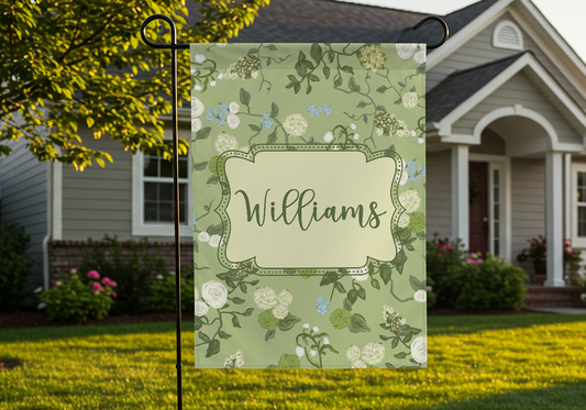 Green Floral Welcome Garden Flag