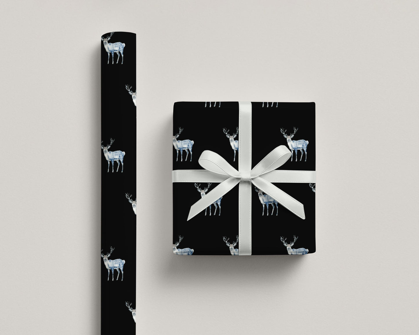 Blue Reindeer Woodland Christmas Gift Wrap