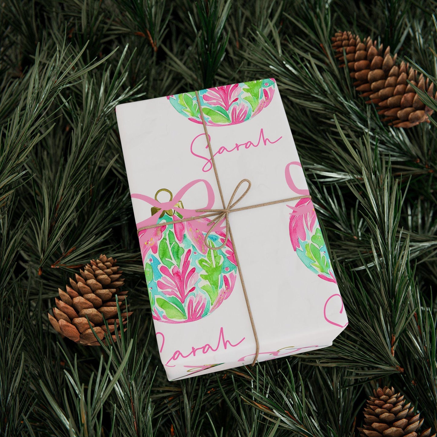 Preppy Ornament Personalized Christmas Wrapping Paper