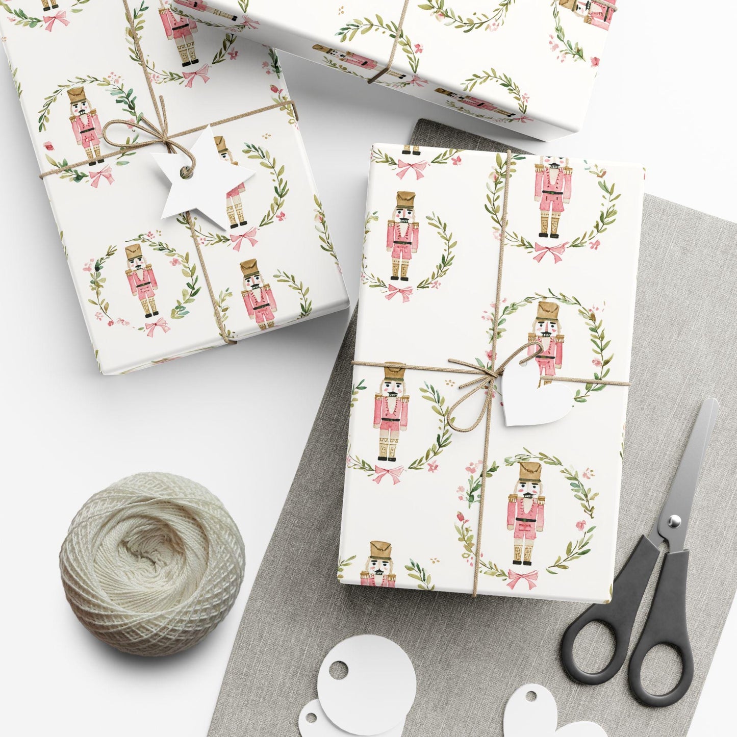 Pink Nutcracker Floral Christmas Gift Wrap