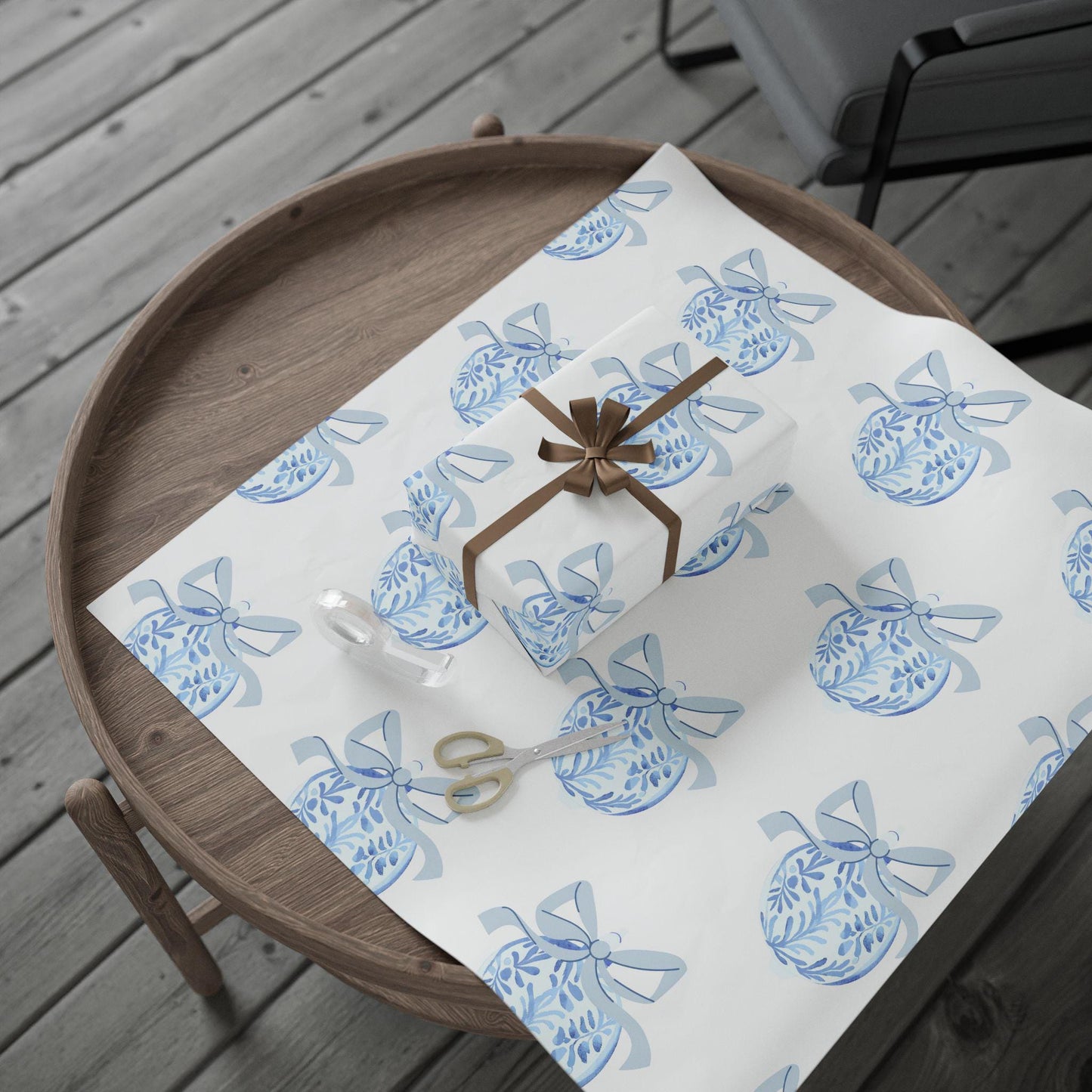 Blue Chinoiserie Ornament Wrapping Paper