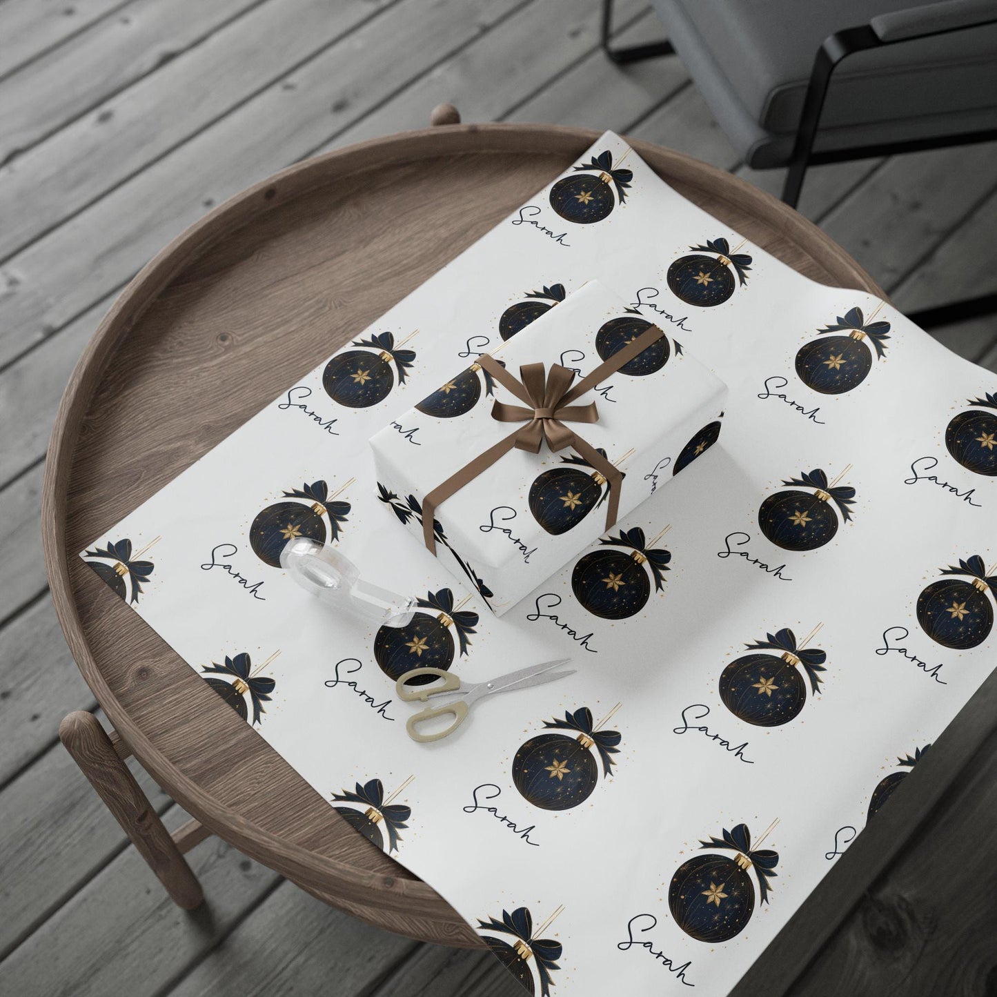 Personalized Black and Gold Christmas Wrapping Paper