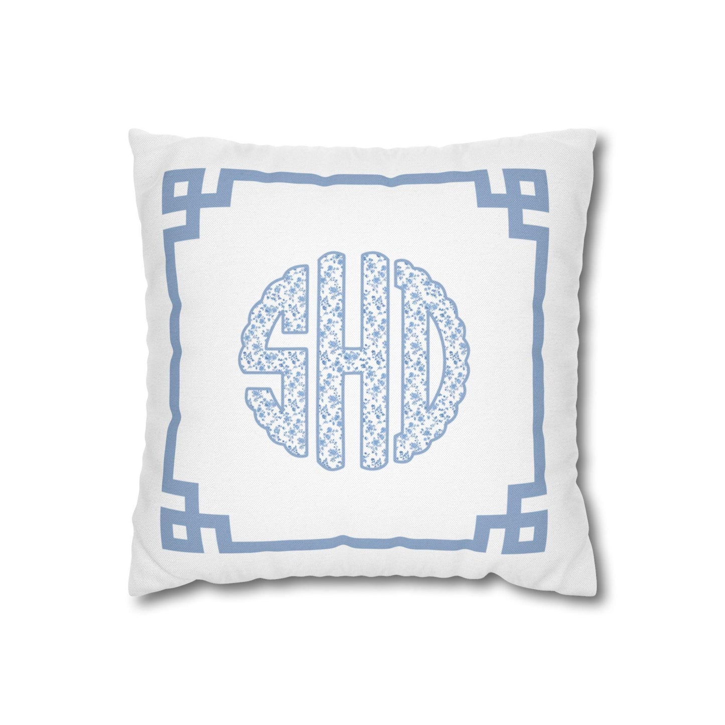 Monogram Pillow Blue Floral Personalized