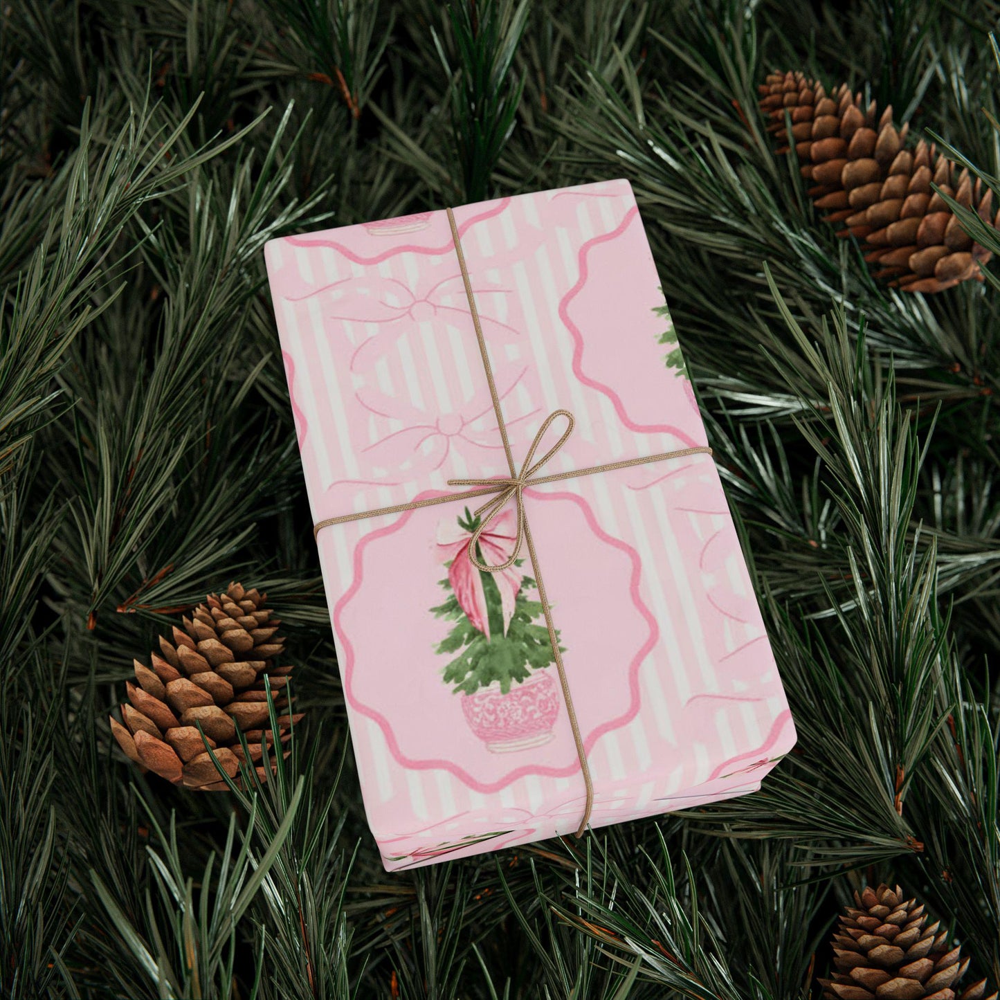 Pink Topiary Christmas Wrapping Paper