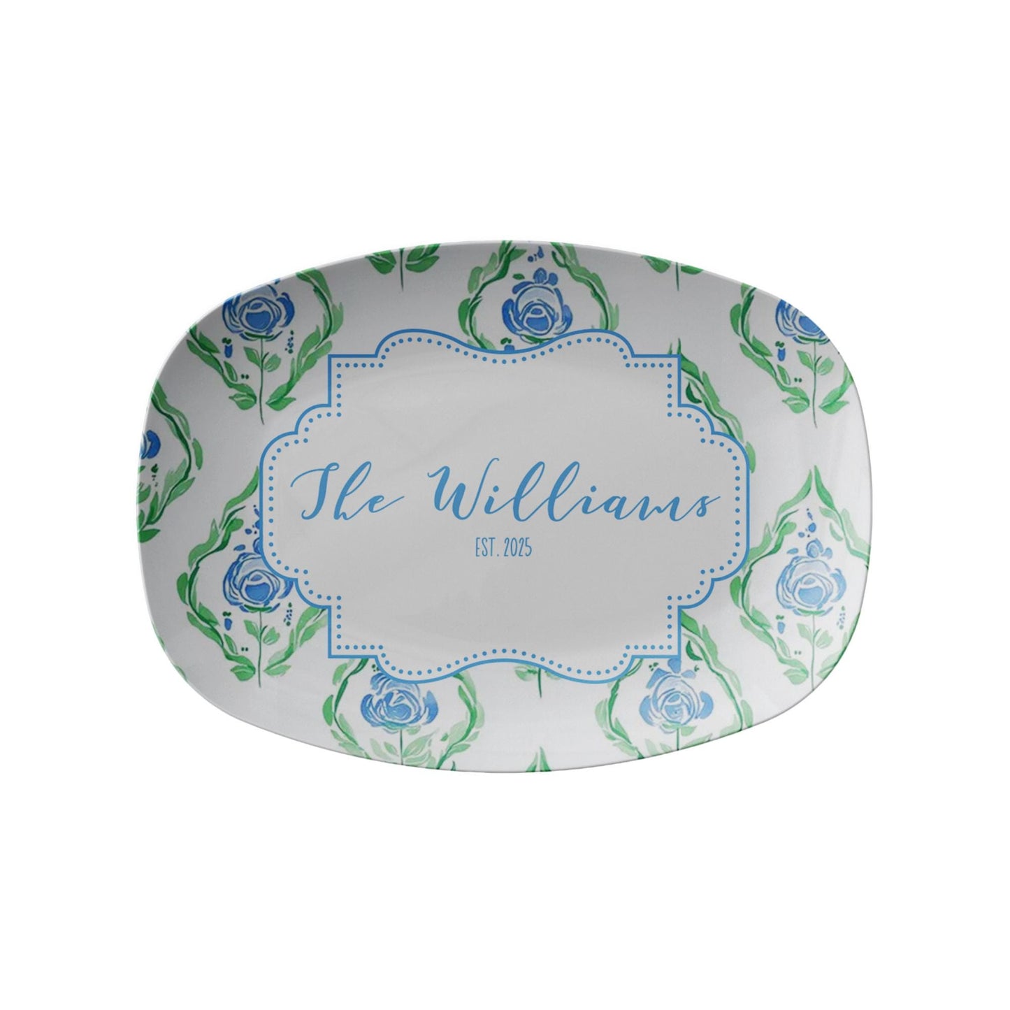 Blue Floral Platter Personalized Serving Tray