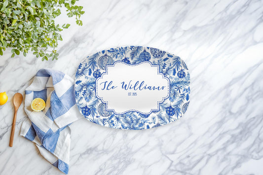 Blue Ornament Personalized Platter