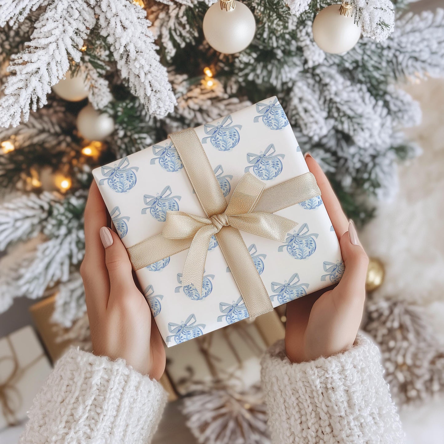 Blue Chinoiserie Ornament Wrapping Paper