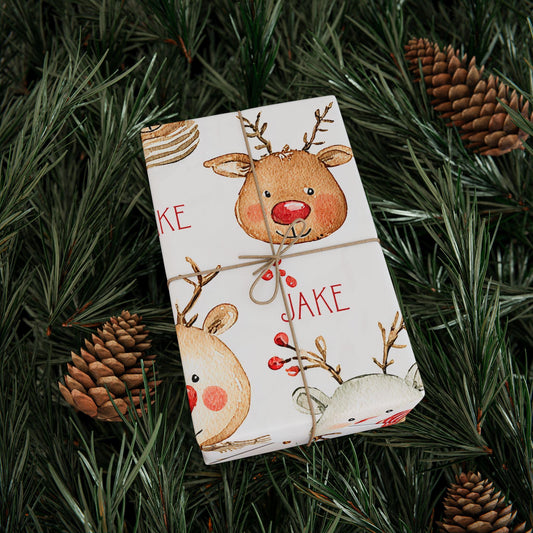 Personalized Christmas Wrapping Paper Reindeer & Polar Bears