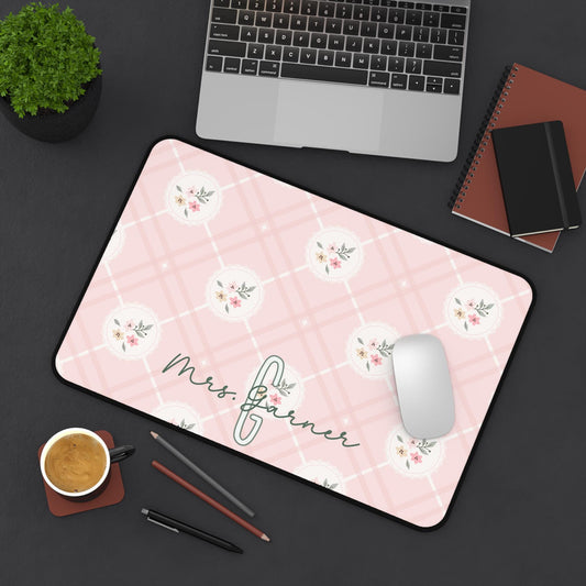 Pink Plaid Floral Desk Pad Personalized
