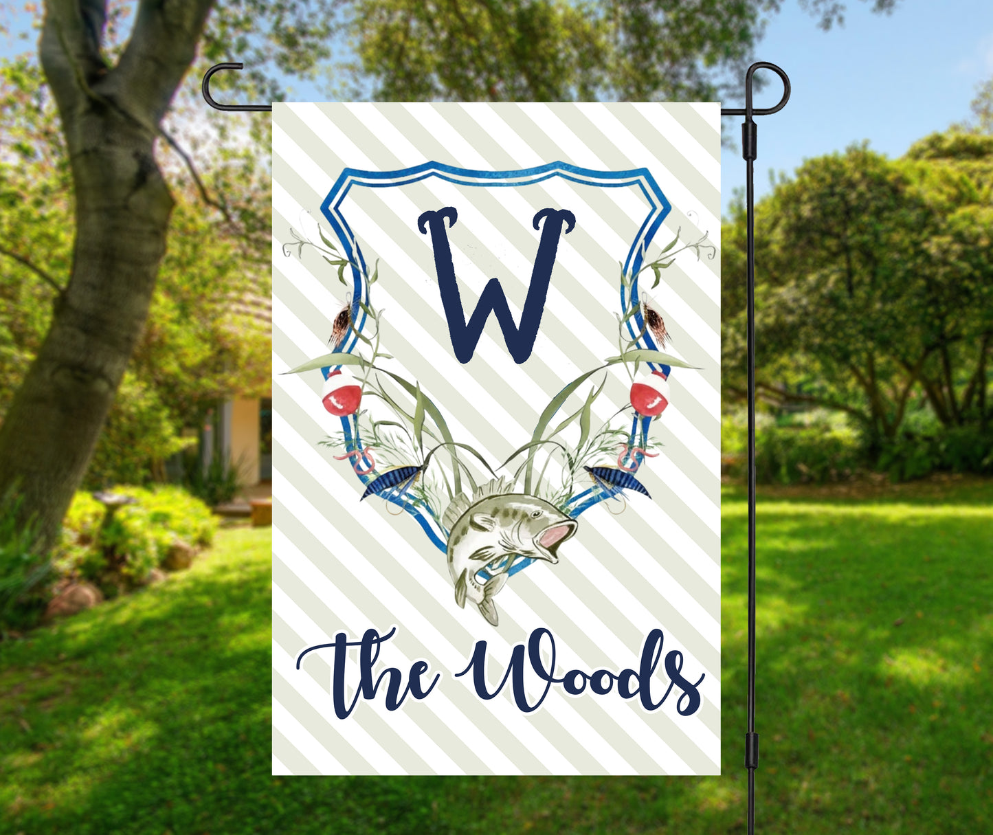 Personalized Fishing Crest Garden Flag
