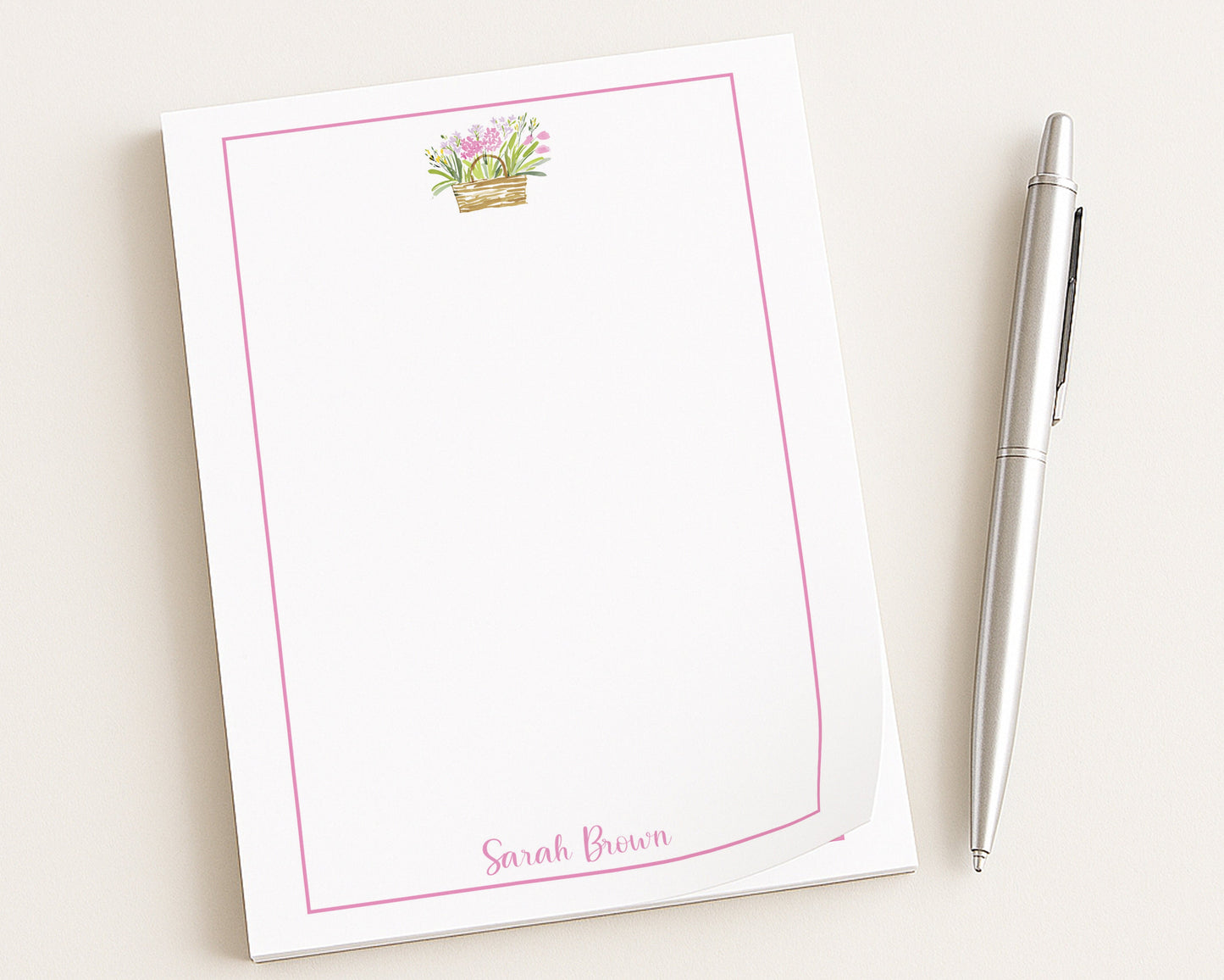 Personalized Watercolor Spring Basket Notepad
