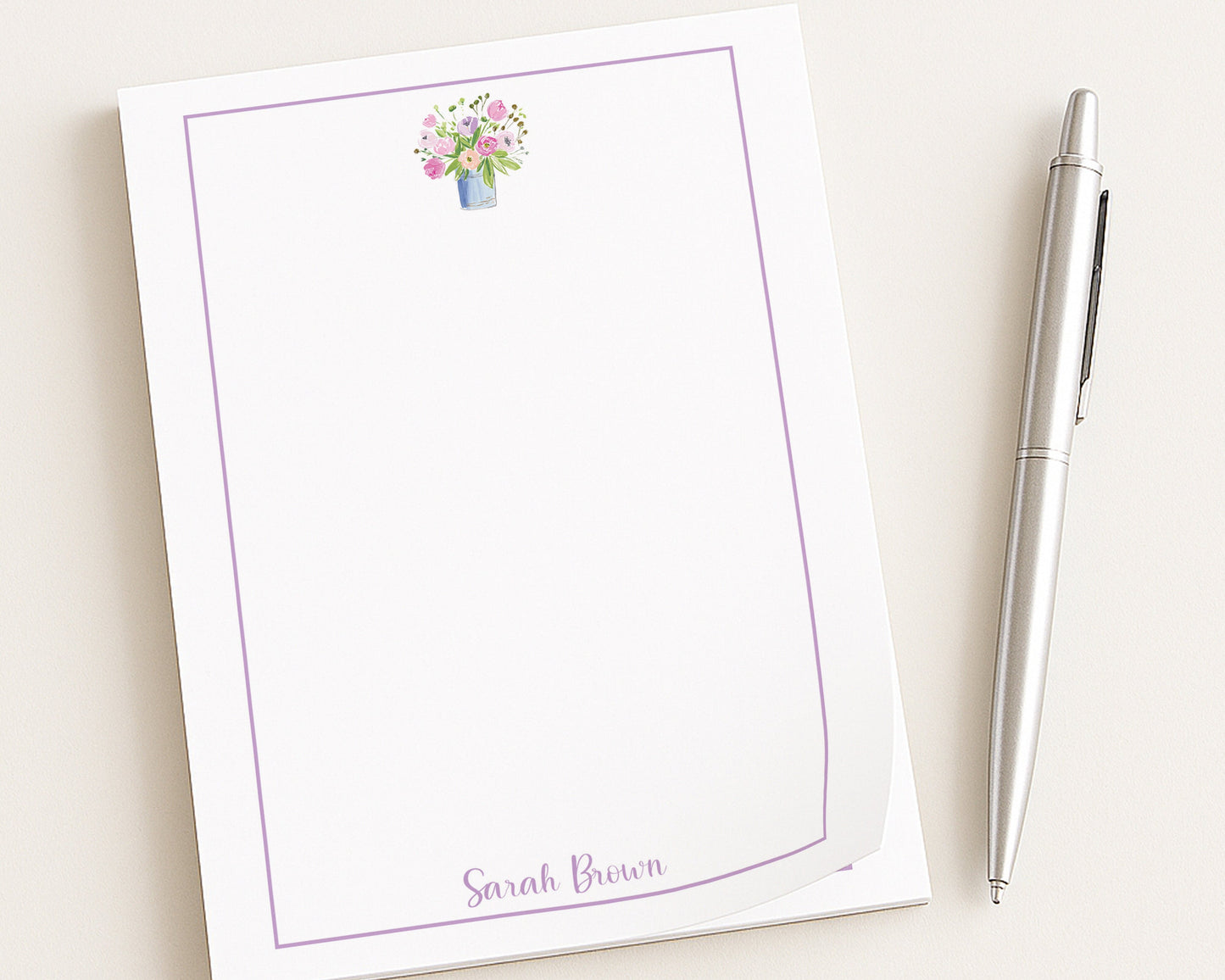 Personalized Watercolor Floral Vase Notepad